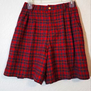 Liz Sport Red Plaid Wool Shorts